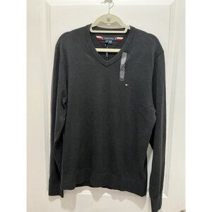 Tommy Hilfiger XL Men's Cotton Essential V-Neck Sweater Black